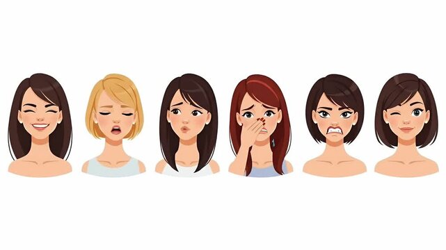 Diverse Women Faces Expressing Various Emotions Pixel Art Animation