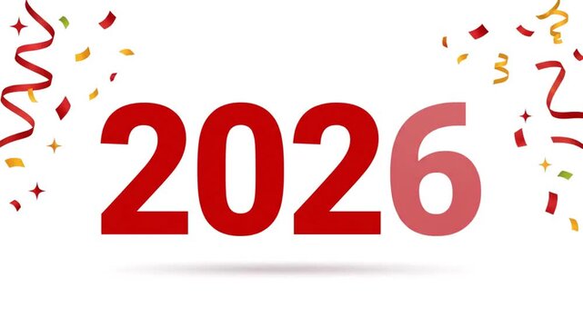 Animated red numbers with confetti representing years like 2020 2021 and 2026