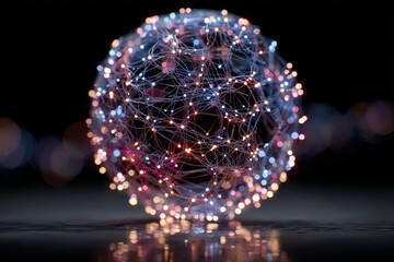 Abstract 3D Sphere with Colorful Lights and Network Connections