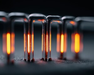 Close-up of Illuminated Tubes with Warm Glowing Light Effect