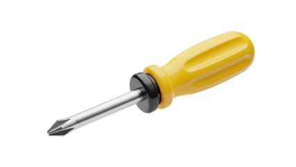 3D Phillips head screwdriver with yellow handle isolated on white on transparent background