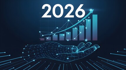Futuristic business growth concept with hand holding graph