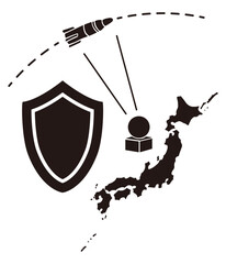 Japan Map with Missile Defense Radar and Shield Silhouette Vector &ndash; National Security Concept