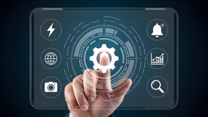 Businessman interacting with futuristic technology interface