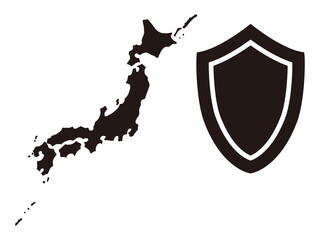 Japan Map and Shield Silhouette Vector Illustration for Security and Defense