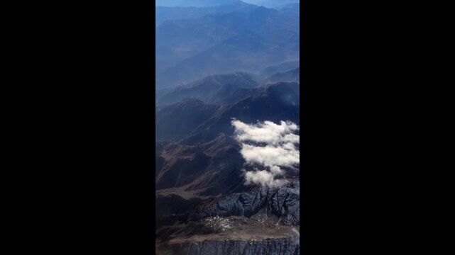 Indian airlines night and day flight from Delhi airport to Srinagar Kashmir destination featuring Airbus cabin window views cloudy skies and travel atmosphere journey, but air pollution in 4k footage.