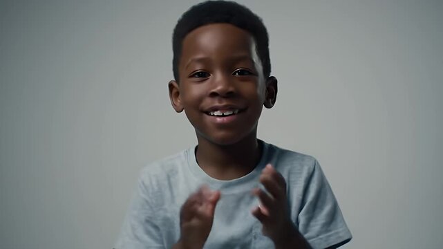 Joyful African American Boy's Clapping Sequence Demonstrating Happiness and Positive Emotions