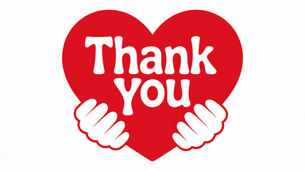 Red heart with white text " Thank You" held by two hands on white background love