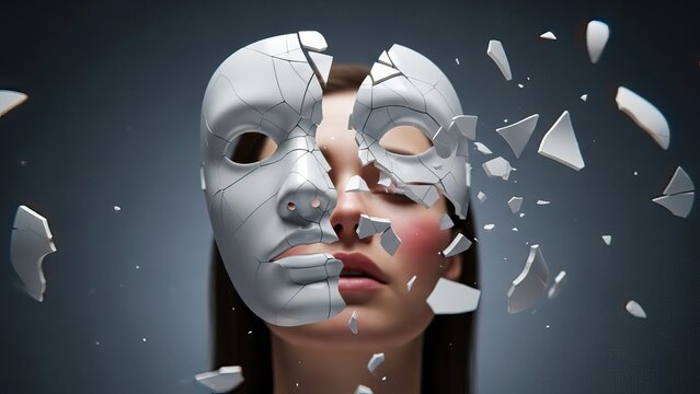 Deconstructing a mask that reveals a person's emotions and feelings. A symbolic representation of revealing one's true self.
