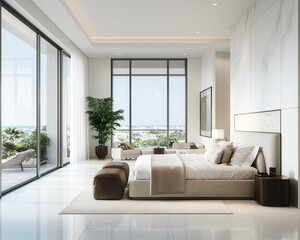 Fototapeta premium Spacious suite with floortoceiling windows, marble accents, and a private jacuzzi, suite with jacuzzi, luxurious, upscale
