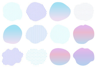ふわふわした雲形のフレームイラストセット　ジオメトリック　ドット　ストライプ　グラデーション