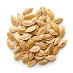 Cantaloupe Seeds Dried, Soft Golden Edible Seeds with Silky Smooth Texture and Gentle Natural Sheen on White Background, Highlighting Subtle Sweetness, Nutty Warmth, and Wholesome Simplicity