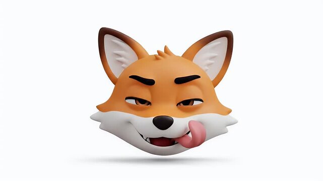 Funny Fox Face Animation With Tongue Out Expressing Mischief
