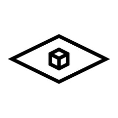 Clean AR placement icon showing a 3D cube on a spatial plane with framing guides, perfect for AR apps, product visualizers, markerless placement, 3D preview tools, and developer interfaces.