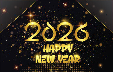 happy new year 2026 background with beautiful shiny golden text and light bokeh
