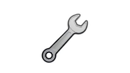 3D Chrome spanner icon on a clean background on transparent background