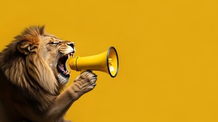 Lion Roaring into Megaphone Concept Image