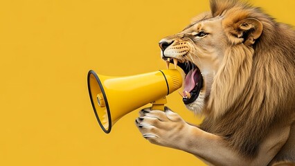 Powerful Lion Using Megaphone to Communicate