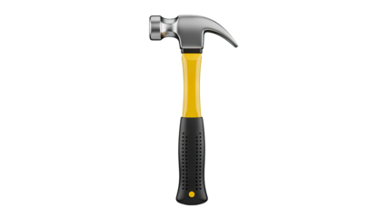 3D Claw Hammer with Yellow Handle on transparent background