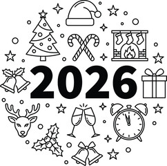 2026 New Year Hand Drawn Doodle Illustration Background