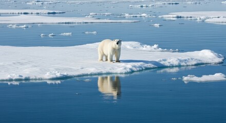 A polar bear standing on an ice floe in the Arctic Ocean.