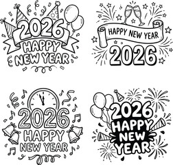 2026 New Year Celebration Hand Drawn Doodle Pattern Background