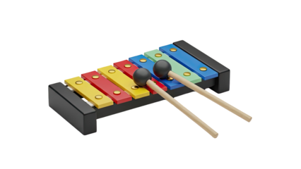 3D Colorful Wooden Xylophone with Mallets on transparent background