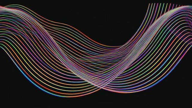 Vibrant multicolored wavy lines on a black background.