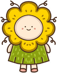 Illustration of a character with bright yellow flowers.