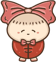 Cartoon illustration of a Chinese girl with a bow.