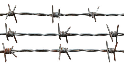 Close-up of three strands of dangerous barbed wire against a black background