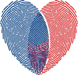 Heart shape made of fingerprints biometric identity connection flat vector icon