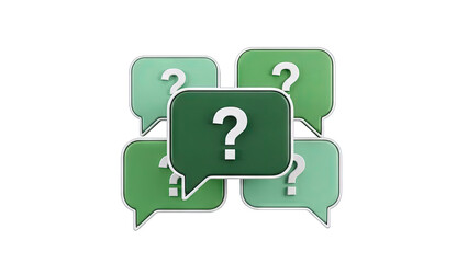 3D Multiple speech bubbles with question marks on transparent background
