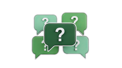 3D Multiple speech bubbles with question marks on transparent background