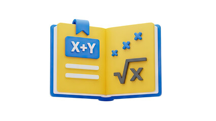 3D Open Math Book Icon with Symbols on transparent background