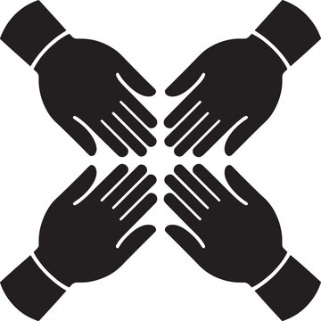 Teamwork Silhouette Four Hands Collaboration Cooperation Minimalist Vector