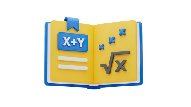 3D Open Math Book Icon with Symbols on transparent background - Powered by Adobe