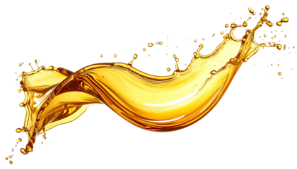 A dynamic splash of golden liquid against a stark black background