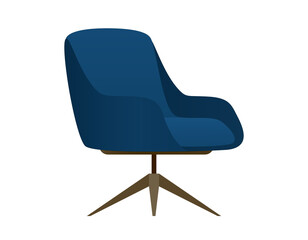 Modern navy blue swivel armchair with a sleek, minimalist design and a star-shaped base