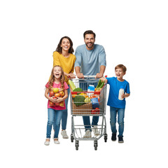 happy family with shopping cart