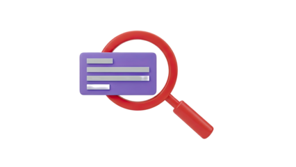 3D Magnifying glass over a credit card icon on transparent background
