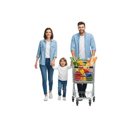 happy family with shopping cart