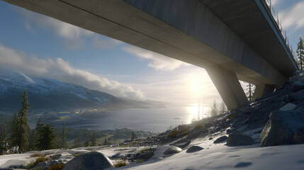Intentional living bridge winter landscape fjord mountain lake sunlight intentional living nature scenery bridge winter landscape fjord mountain