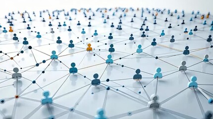 Abstract rendering of interconnected user icons forming a vast digital social network, symbolizing global communication, community, and technology. - Powered by Adobe