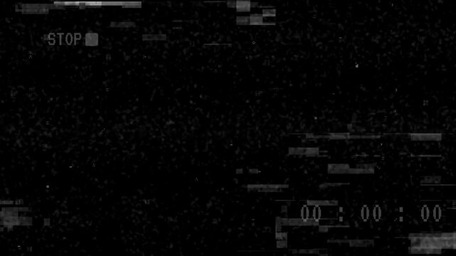 Degraded vhs tape with stop indication. Perfect for retro design projects, vintage video effects, or nostalgiathemed visual content.
