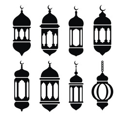 Ramadan lantern black silhouettes set traditional islamic symbol vector illustration © Md Bishal