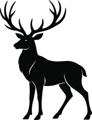 Silhouette of a majestic stag with large antlers on a transparent background