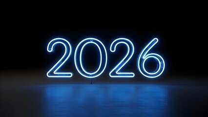 Glowing Blue Neon 2026 Text Light Sign for New Year Celebration