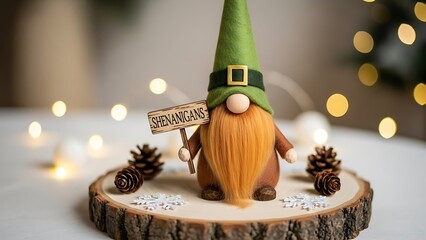 St Patricks Day Gnome Holding Shenanigans Sign With Pinecones leprechaun holiday