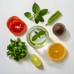 Fresh Detox Water with Lemon and Cucumber &ndash; Minimal Flat Lay